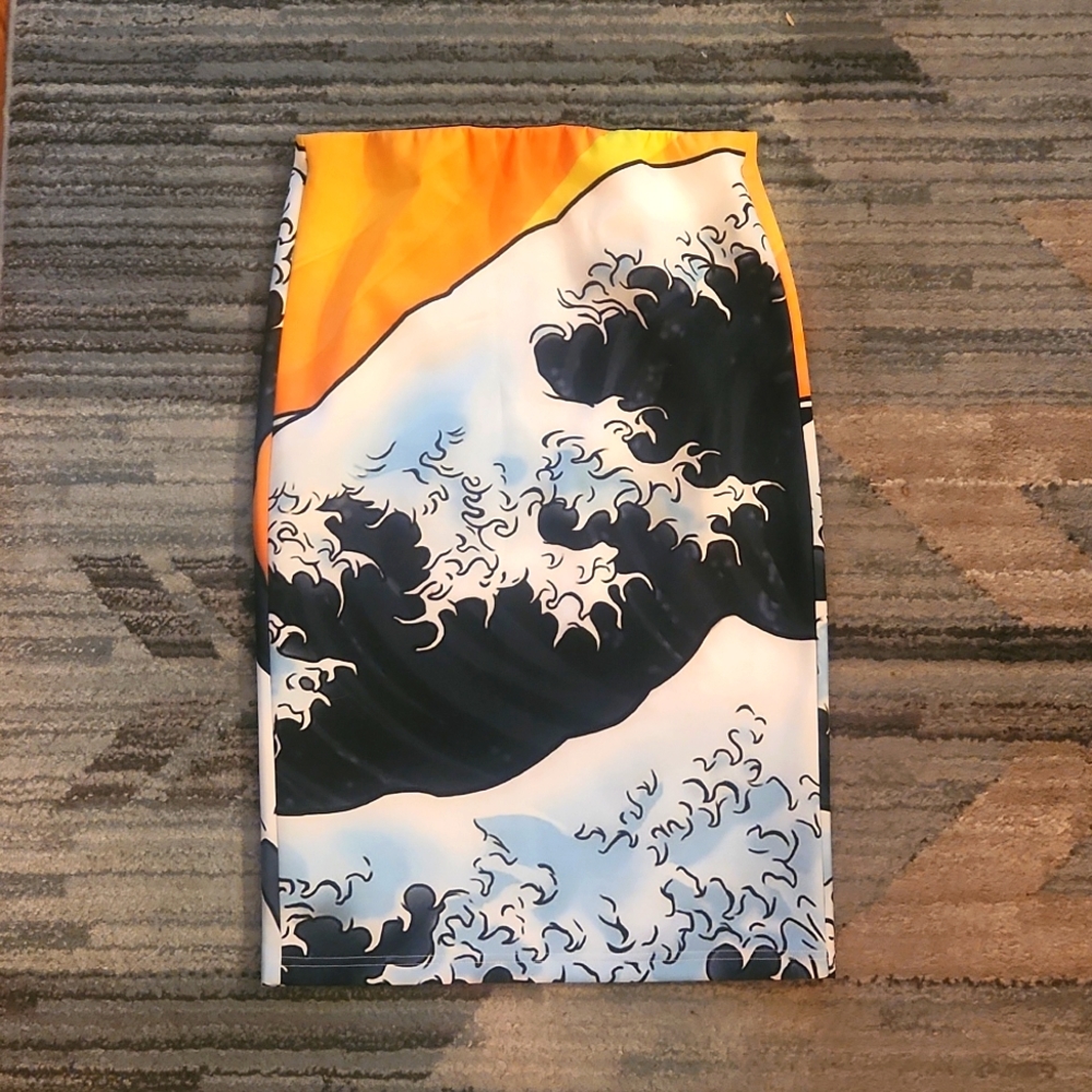 Japanese waves pencil skirt